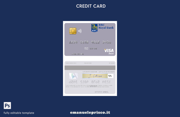 modello di carta di debito visto Trinidad e Tobago RBC Royal Bank in stile verif